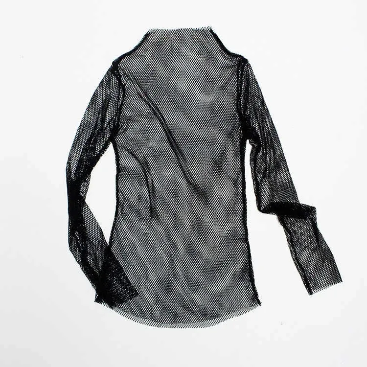 Personalized See-through Mesh Design Korean Style Solid Color Men's Fashionable Long-sleeved T-shirt Tops 9Y8533