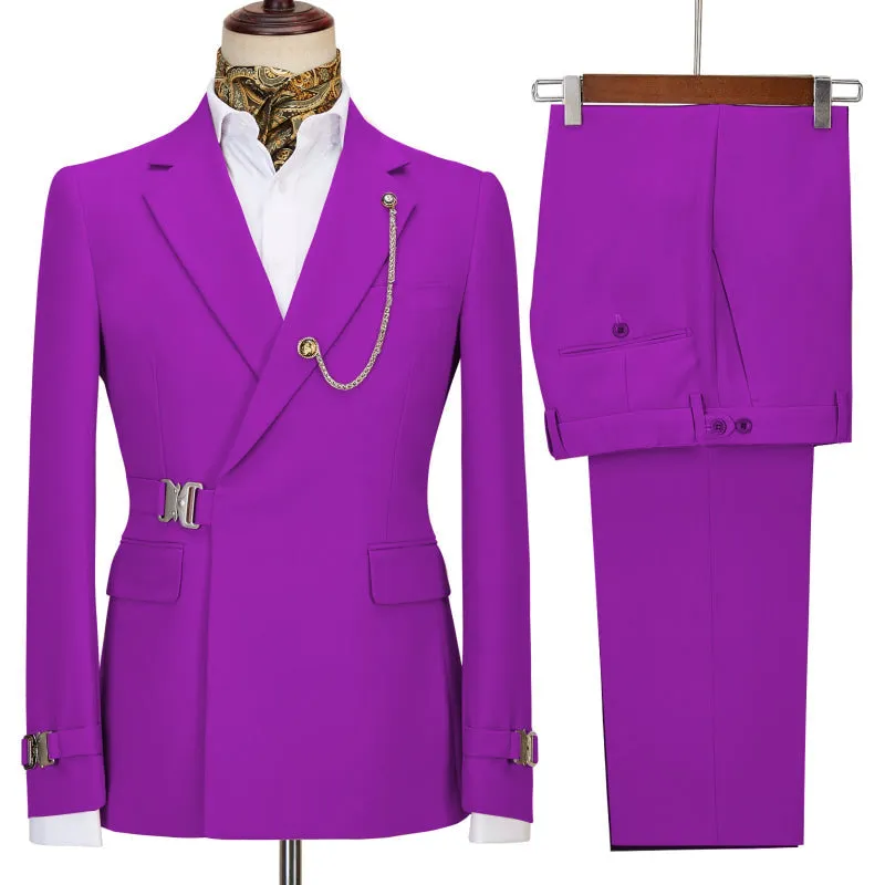 Purple Notched Lapel Slim Fit Business Suit Prom Tuxedo Dinner Party