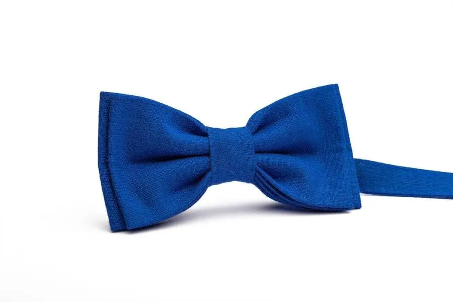 Royal Blue Linen Bow Tie - Stylish Accessory for Weddings and Special Occasions