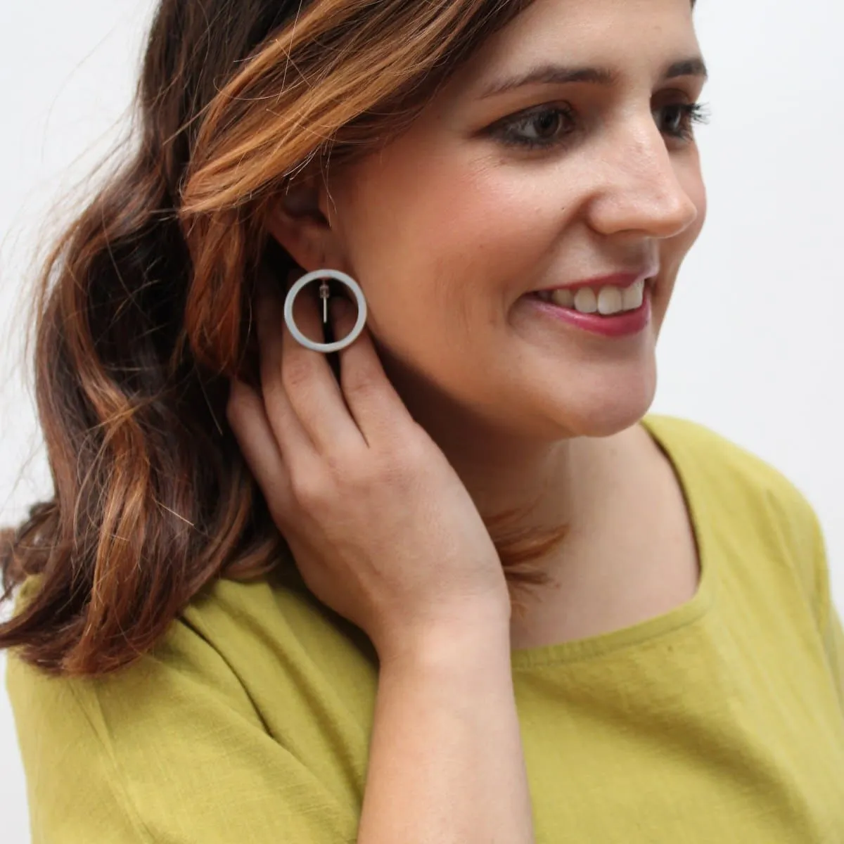 Silver Round Lea Earrings