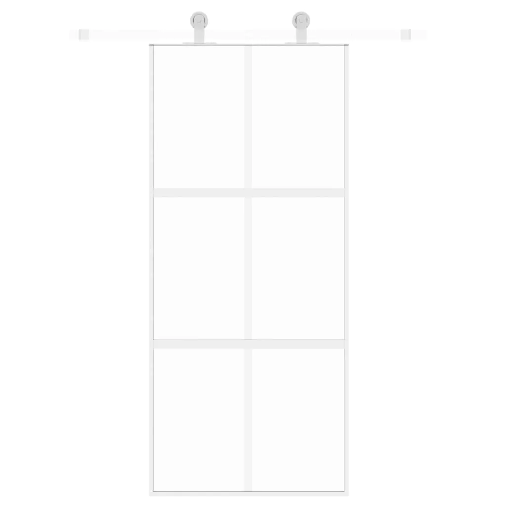 Sliding Door White 90x205 cm Tempered Glass and Aluminium