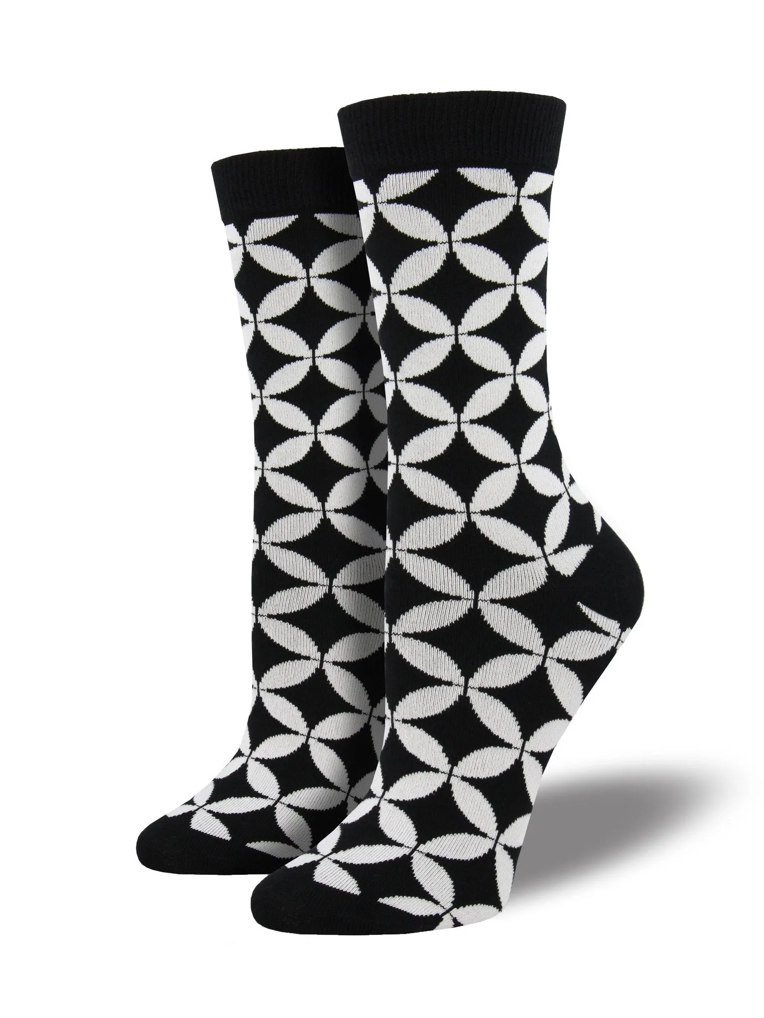 SockSmith Bamboo Women Crew Black and White Circle Lock