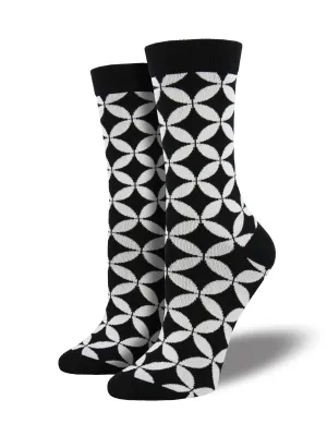 SockSmith Bamboo Women Crew Black and White Circle Lock