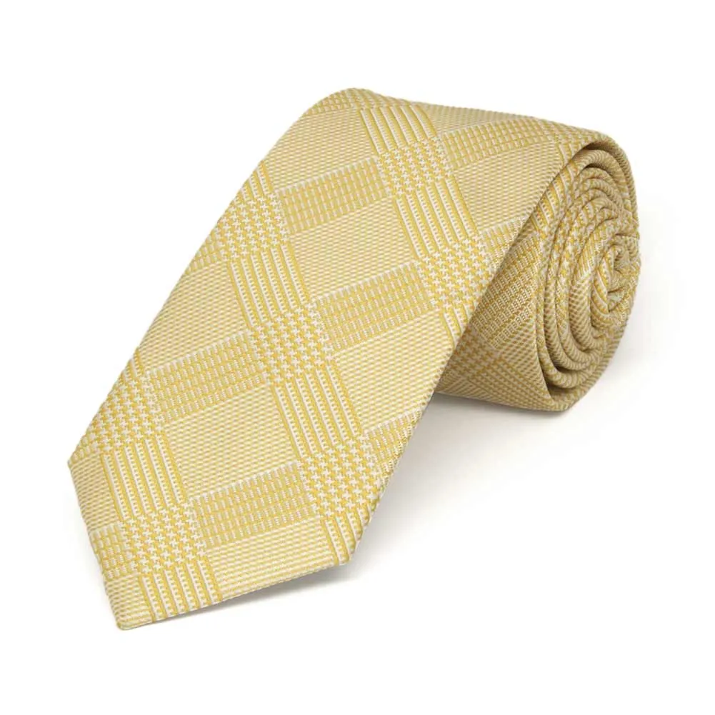 Sunflower Yellow Michael Glen Plaid Slim Necktie, 2.5" Width