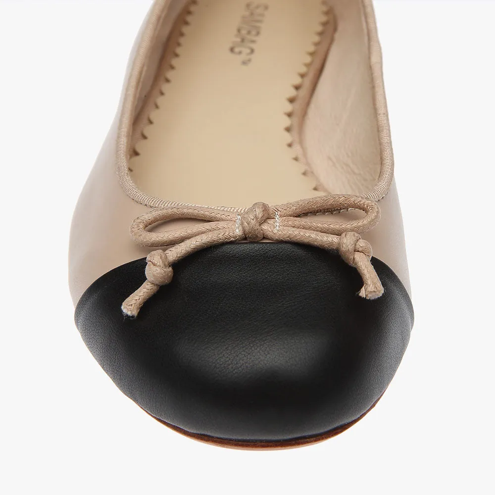 Tina Two Tone Black and Blush Leather ballet Flat
