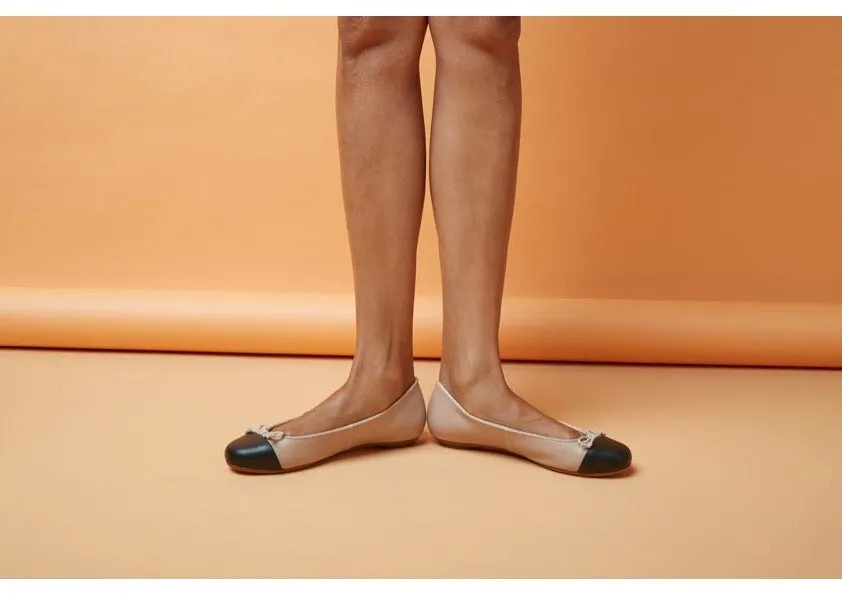 Tina Two Tone Black and Blush Leather ballet Flat