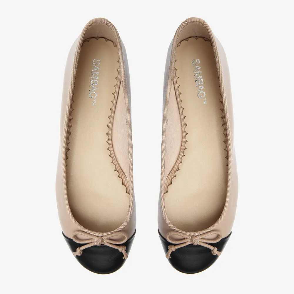 Tina Two Tone Black and Blush Leather ballet Flat