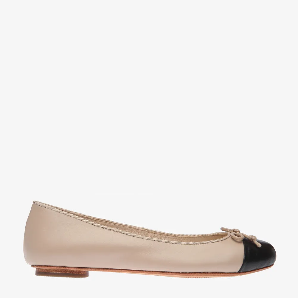 Tina Two Tone Black and Blush Leather ballet Flat