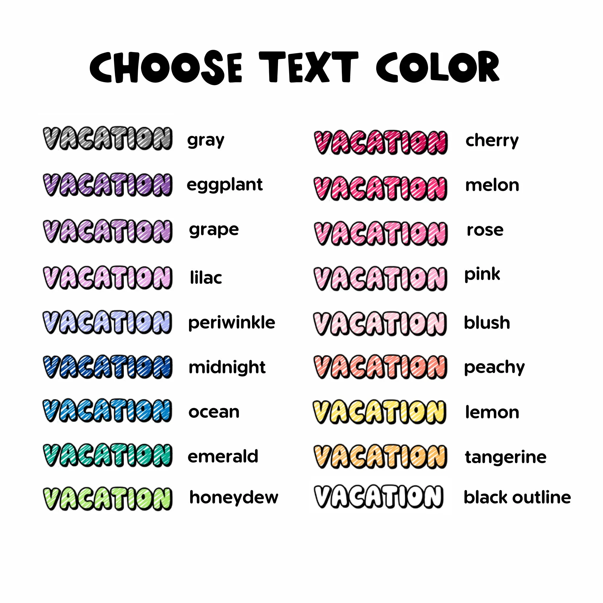 Vacation Planner Sticker Text Color Options Word Label Holiday Sticker Vacation Calendar Sticker Reminder Label