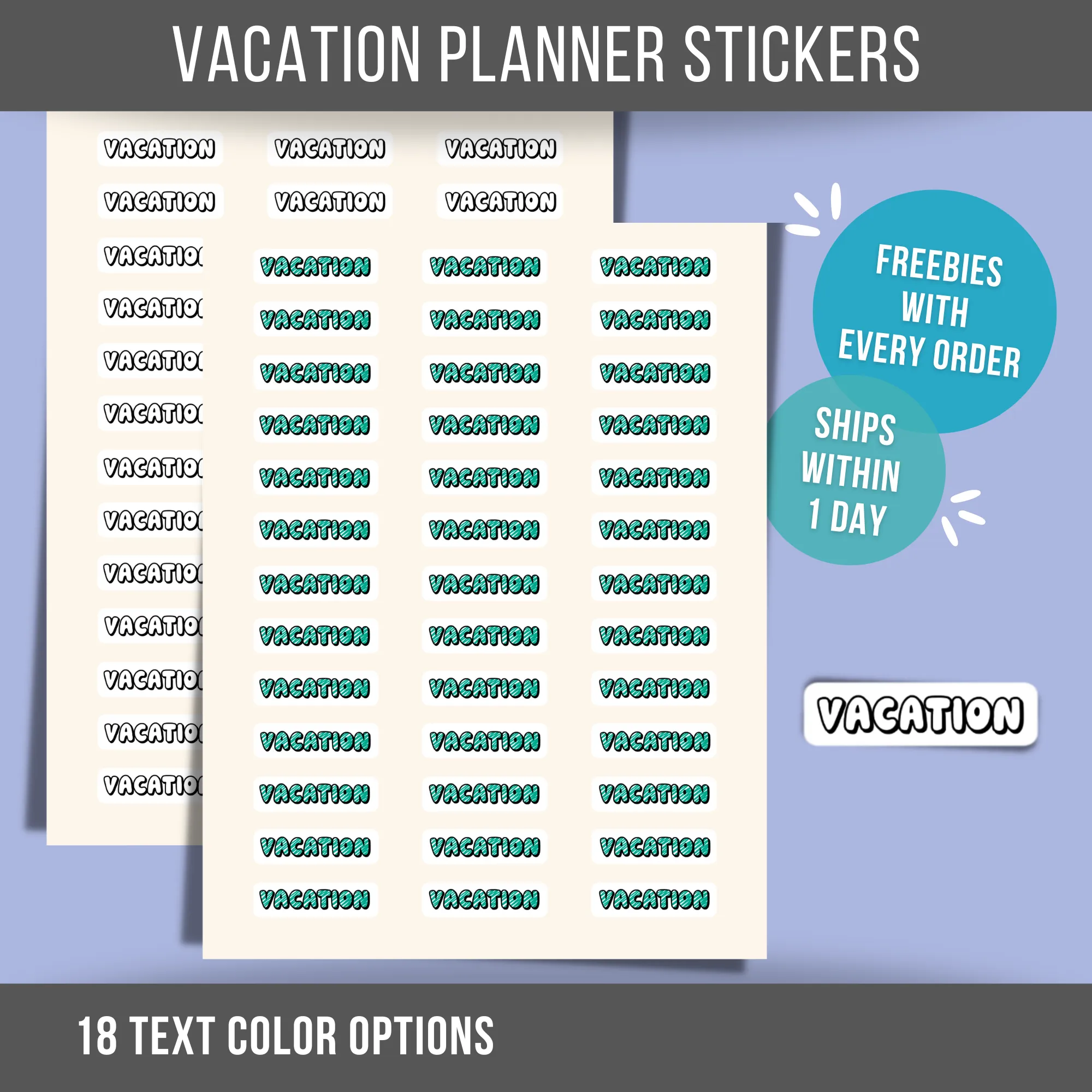 Vacation Planner Sticker Text Color Options Word Label Holiday Sticker Vacation Calendar Sticker Reminder Label