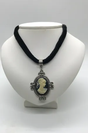 Vintage 1928 Ornate Cameo on Black Velvet Choker