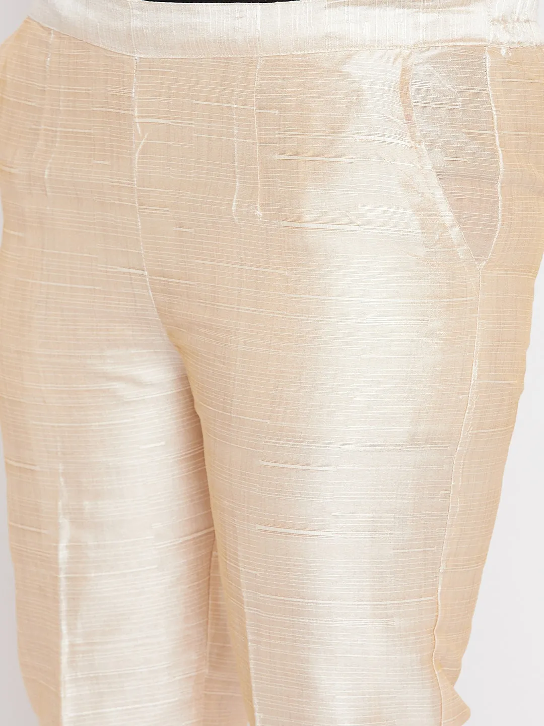 Women Light Fawn Hem Design Silk Trouser