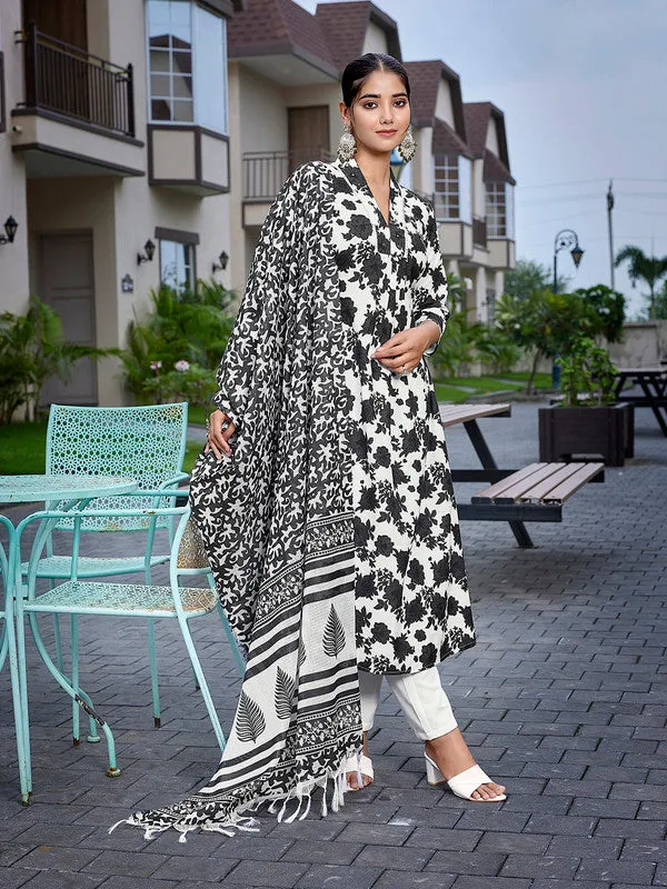 Women's Viscose Printed Flared Kurta Pant With Dupatta