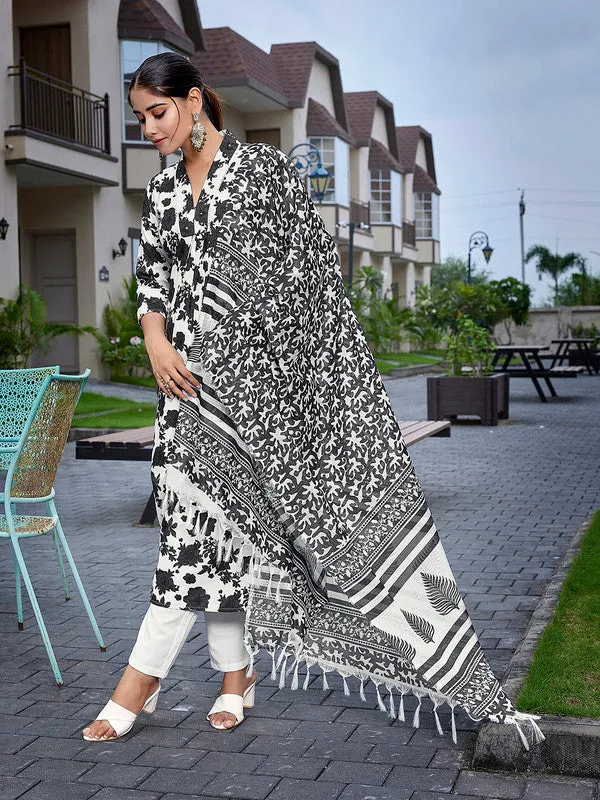 Women's Viscose Printed Flared Kurta Pant With Dupatta