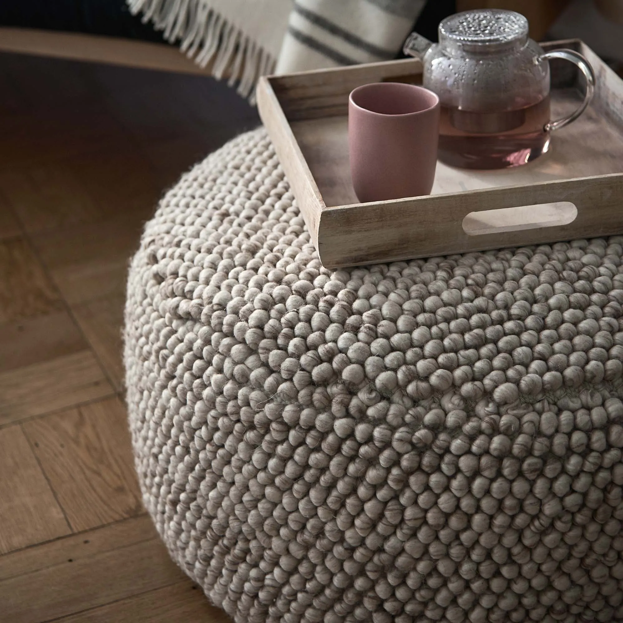 Wool Pouffe Ravi [Natural white]