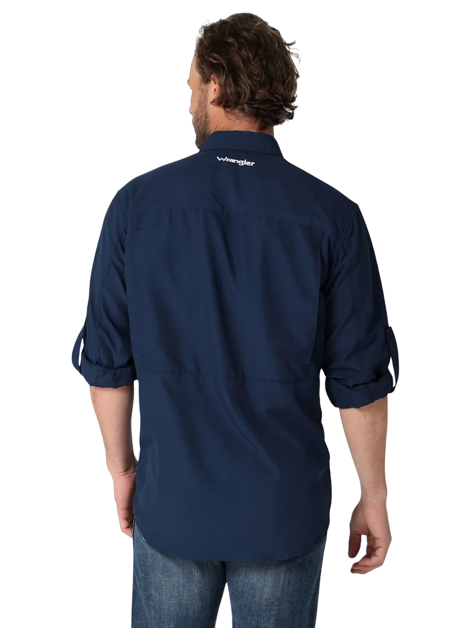 Wrangler Mens Performance Button Front Long Sleeve Solid Blue Shirt