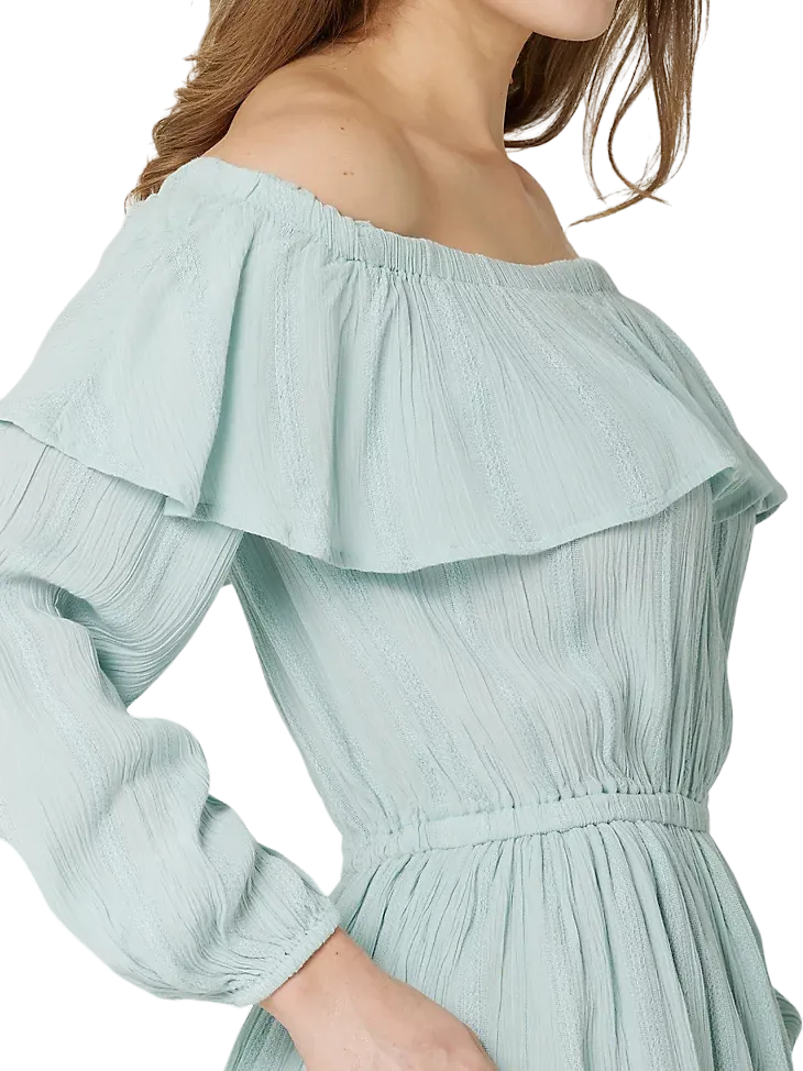 Wrangler Women's Ruffle Off Shoulder In Light Teal Dress