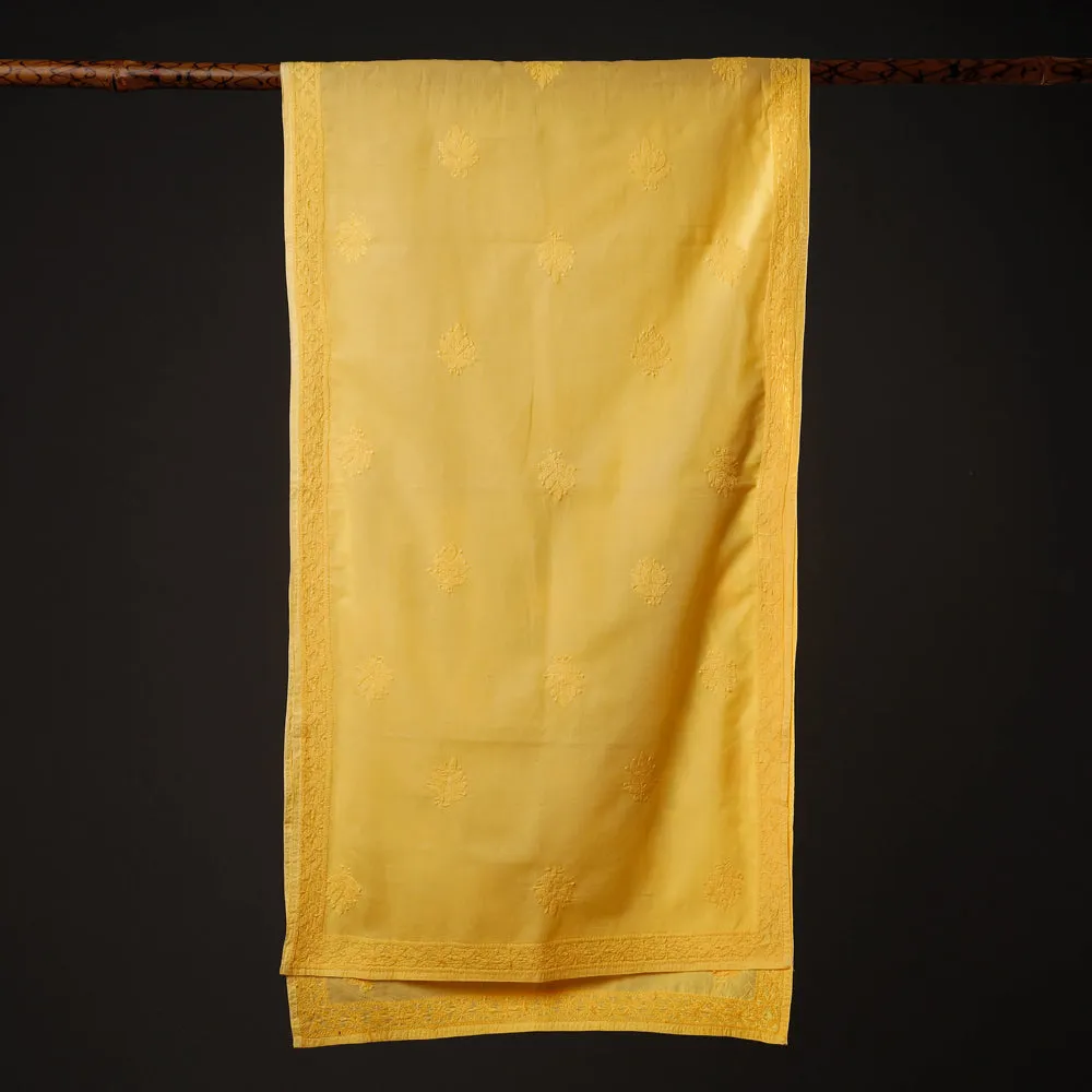 Yellow - Lucknow Chikankari Hand Embroidered Cotton Stole