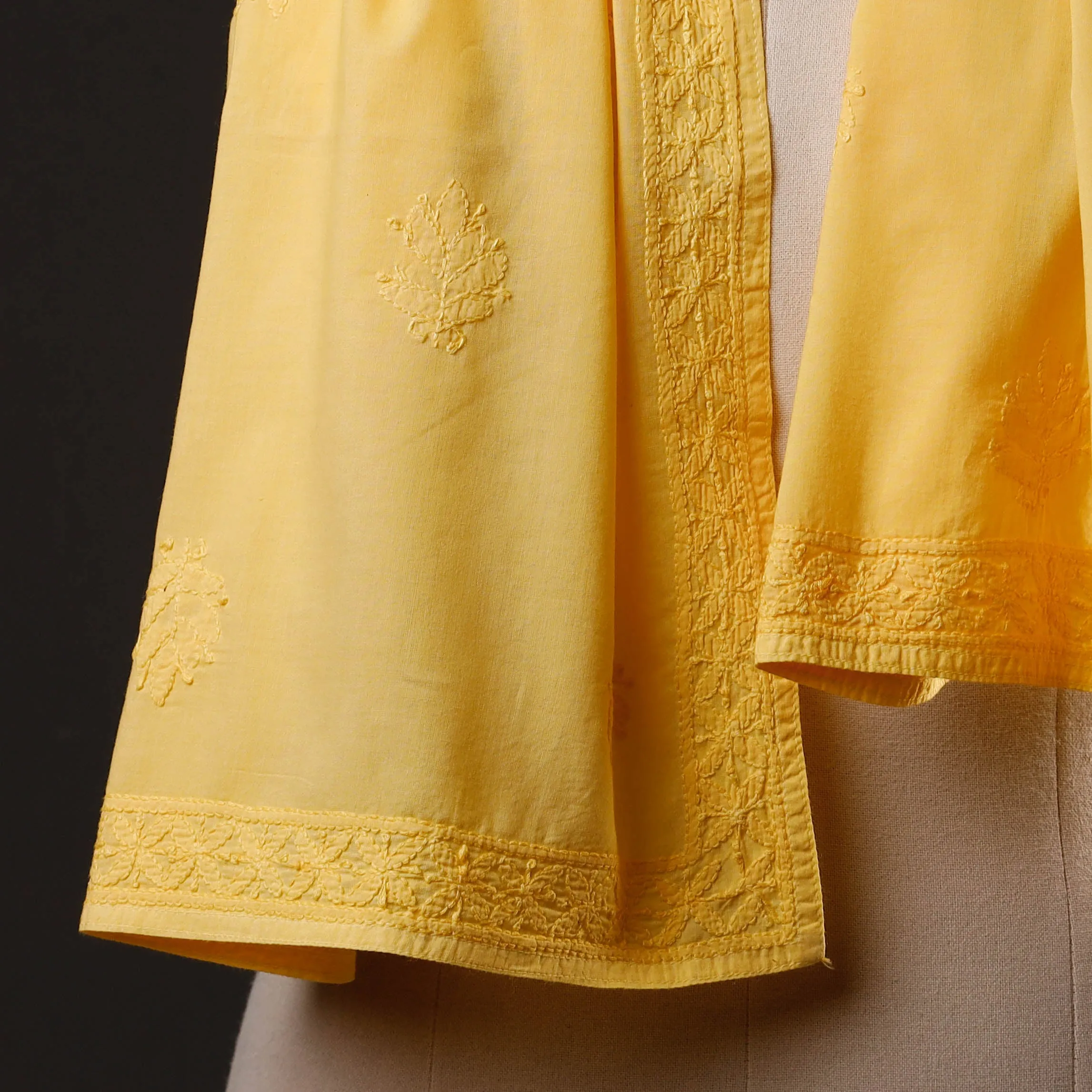 Yellow - Lucknow Chikankari Hand Embroidered Cotton Stole